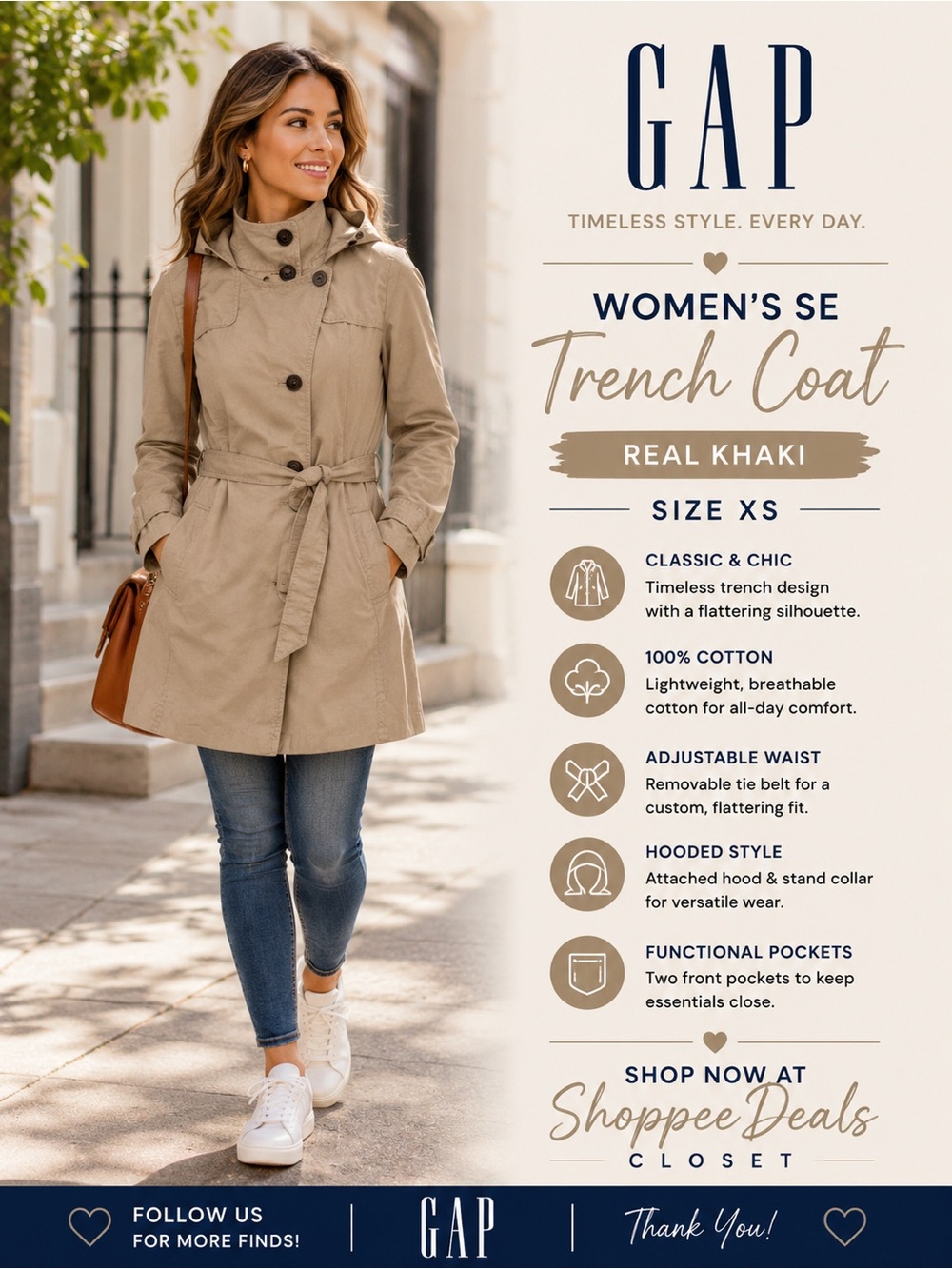 GAP Women’s SE Trench Coat | Real Khaki | Size XS